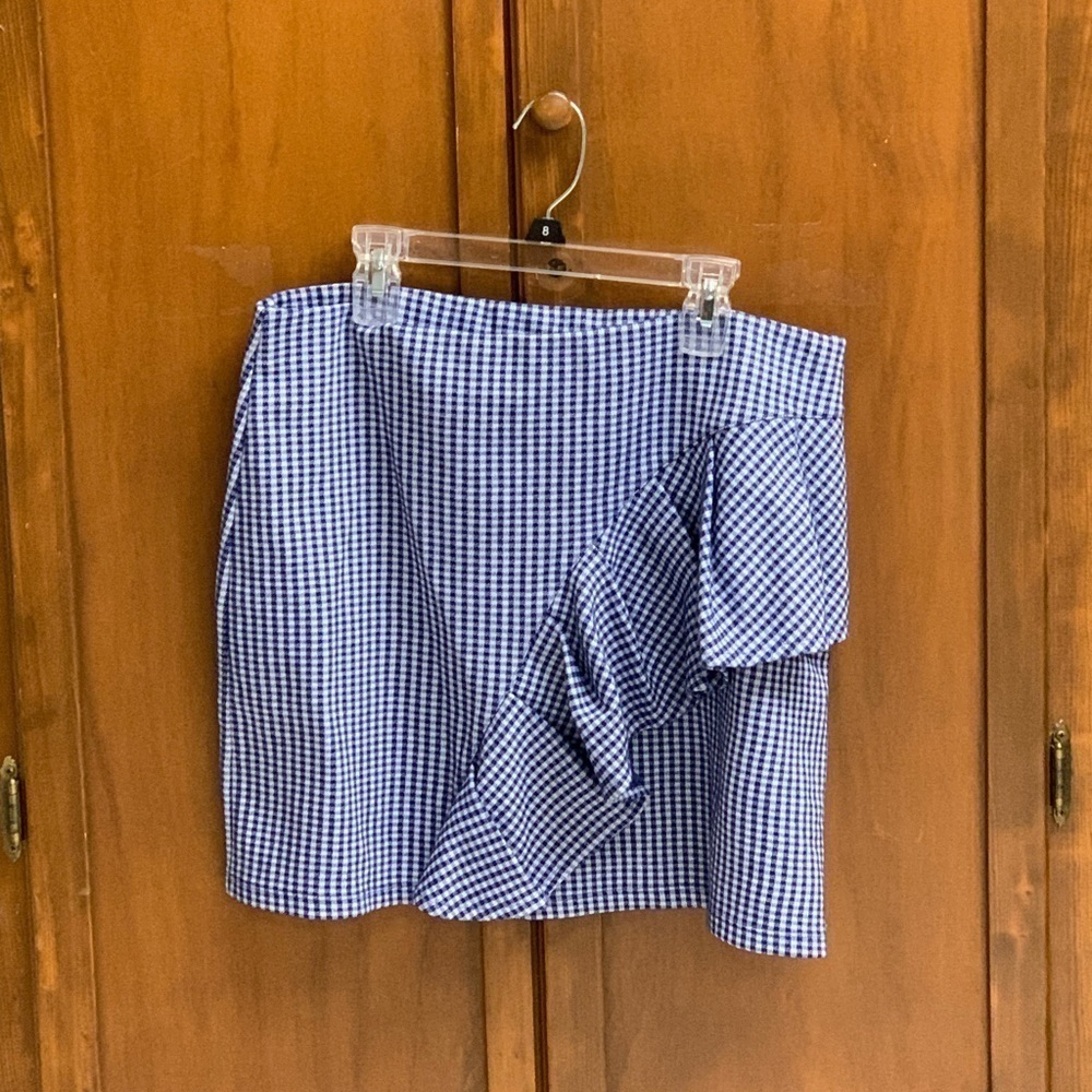 TOPSHOP gingham mini skirt size 10 poly cotton L-16in #retro sport